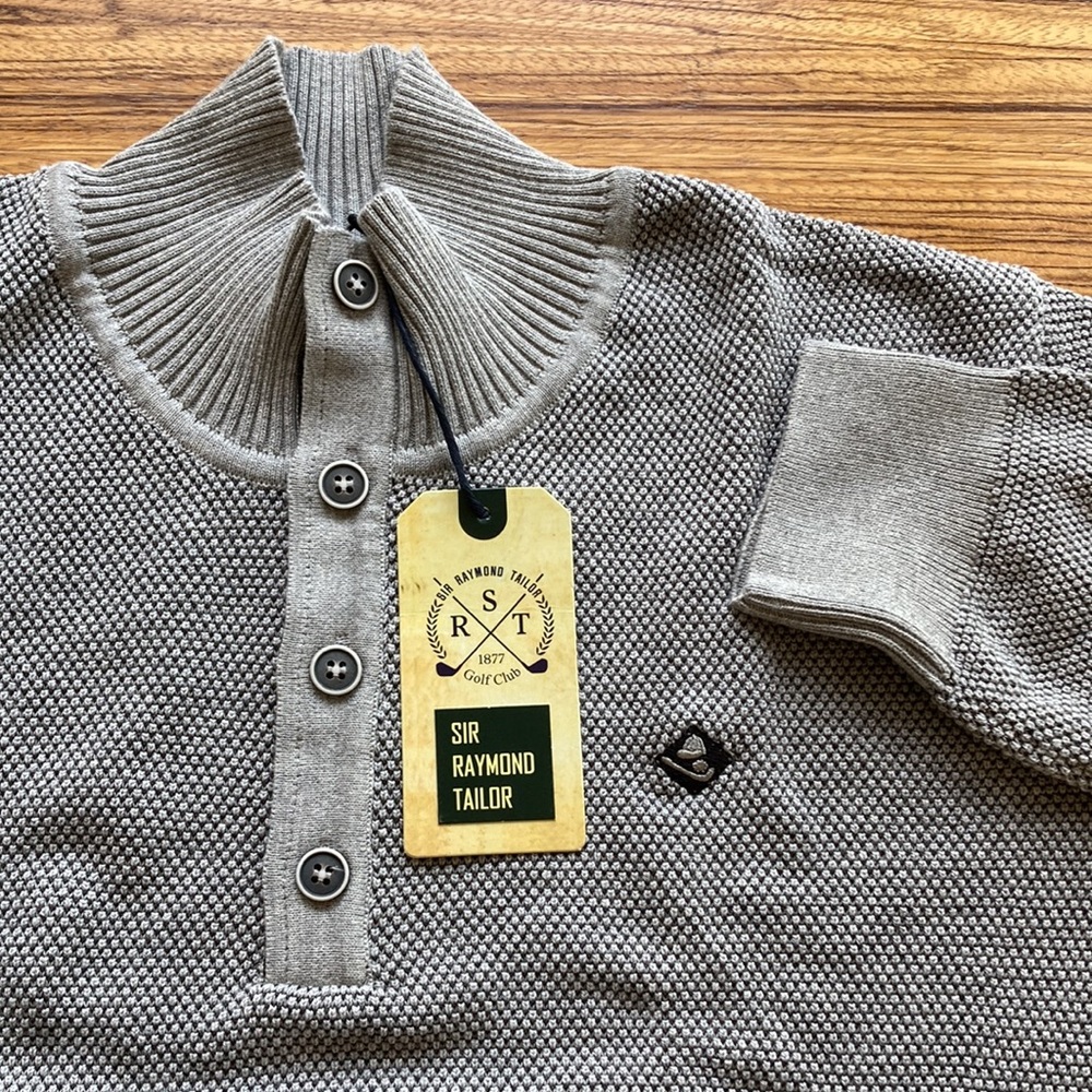 NEW Sir Raymond Tailor Grey black Cardigan Pullover Mens XXL 2XL Sweater